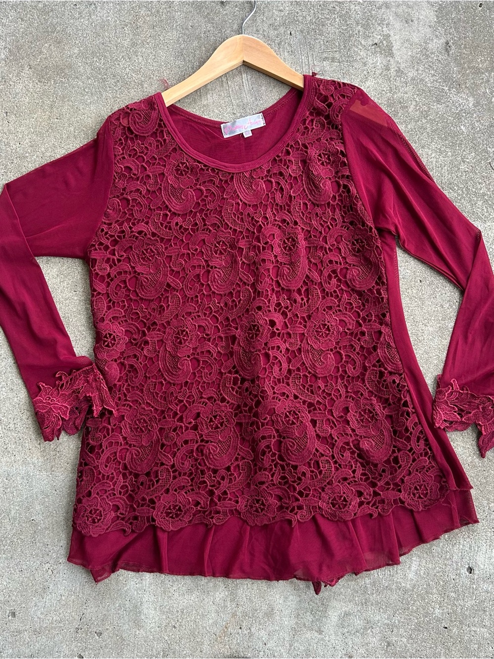 Pretty Angel XL Y2K Silk Blend Burgundy Lace Tunic Top Whimsigoth Fairy Boho